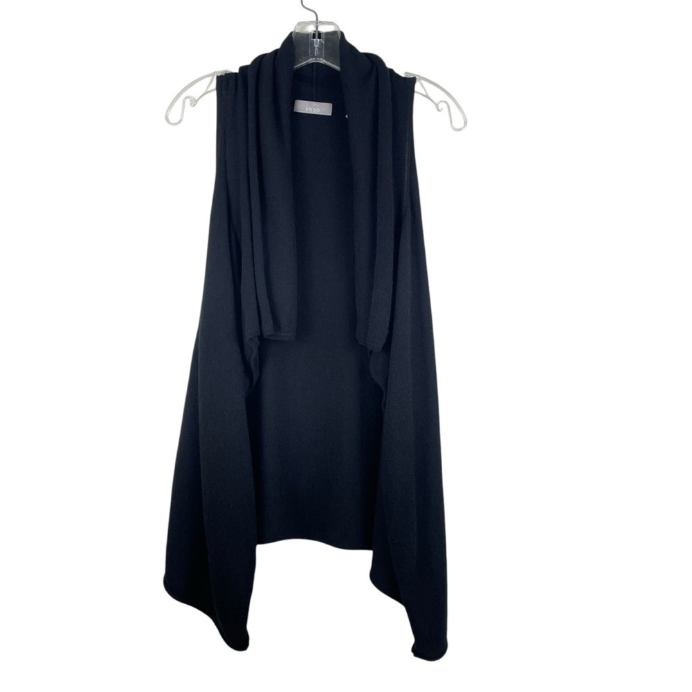 vkoo 100% Cashmere Black Drape Front Long Sleeveless Sweater Vest Size S